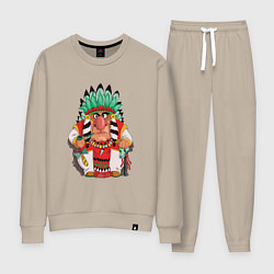 Костюм хлопковый женский Забавные Индейцы 12, цвет: миндальный