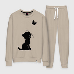 Костюм хлопковый женский Котенок и бабочка, цвет: миндальный