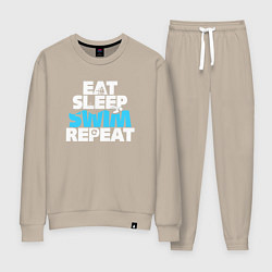Костюм хлопковый женский Eat sleep swim repeat, цвет: миндальный
