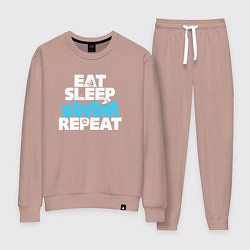 Костюм хлопковый женский Eat sleep swim repeat, цвет: пыльно-розовый