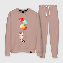 Костюм хлопковый женский Енот на шариках, цвет: пыльно-розовый