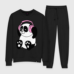 Костюм хлопковый женский Panda in headphones панда в наушниках, цвет: черный