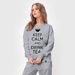 Костюм хлопковый женский Keep Calm & Drink Tea, цвет: меланж — фото 2