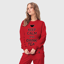 Костюм хлопковый женский Keep Calm & Drink Tea, цвет: красный — фото 2