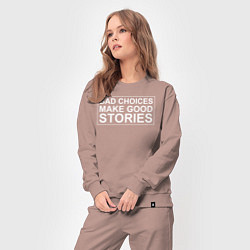 Костюм хлопковый женский Bad choices make good stories цитата, цвет: пыльно-розовый — фото 2