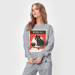 Костюм хлопковый женский Котик и рамен, цвет: меланж — фото 2