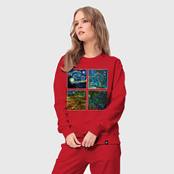 Костюм хлопковый женский Ван Гог картины, цвет: красный — фото 2