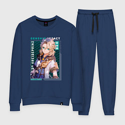 Костюм хлопковый женский Альбедо Albedo с надписями, Genshin Impact, цвет: тёмно-синий