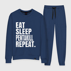 Костюм хлопковый женский EAT SLEEP PENTAKILL REPEAT, цвет: тёмно-синий