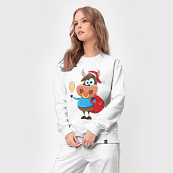 Костюм хлопковый женский Новогодний бык, цвет: белый — фото 2