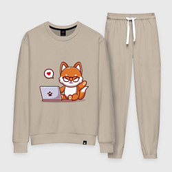 Костюм хлопковый женский Cute fox and laptop, цвет: миндальный