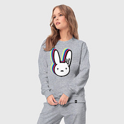 Костюм хлопковый женский Bad Bunny logo, цвет: меланж — фото 2