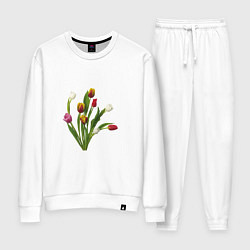 Костюм хлопковый женский Букет разноцветных тюльпанов, цвет: белый