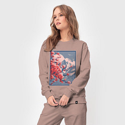 Костюм хлопковый женский Цветение Сакуры на фоне Фудзи, цвет: пыльно-розовый — фото 2