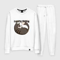 Костюм хлопковый женский I hate dogs Я ненавижу собак, цвет: белый