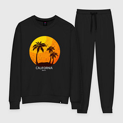 Костюм хлопковый женский Лето, пальмы, Калифорния, цвет: черный