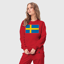 Костюм хлопковый женский Швеция Флаг Швеции, цвет: красный — фото 2