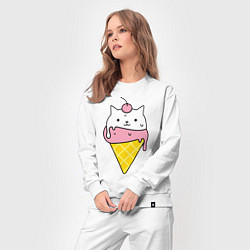 Костюм хлопковый женский Ice Cream Cat, цвет: белый — фото 2