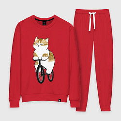 Костюм хлопковый женский Котик на велосипеде, цвет: красный