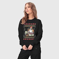 Костюм хлопковый женский Рождественский свитер Котик с колечками, цвет: черный — фото 2