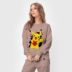 Костюм хлопковый женский ПИКАЧУ И СЕРДЕЧКО POKENON PIKACHU LOVE, цвет: пыльно-розовый — фото 2