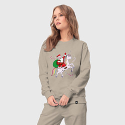 Костюм хлопковый женский Дед мороз на единороге 2022, цвет: миндальный — фото 2
