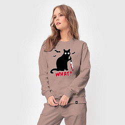 Костюм хлопковый женский What? Кот маньяк, цвет: пыльно-розовый — фото 2