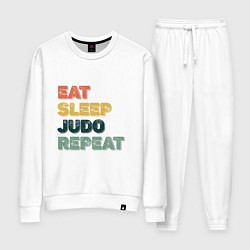 Костюм хлопковый женский Eat Sleep Judo, цвет: белый