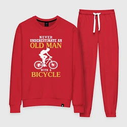 Костюм хлопковый женский Никогда не недооценивайте старика с велосипедом, цвет: красный