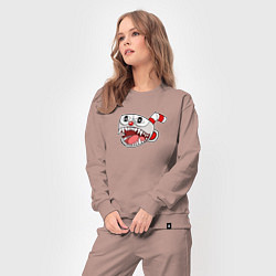 Костюм хлопковый женский Агрессивная чашка Эмодзи Cuphead, цвет: пыльно-розовый — фото 2