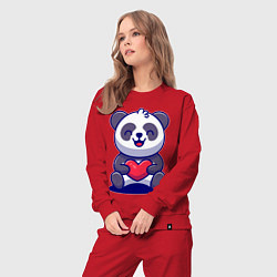 Костюм хлопковый женский Панда с сердцем!, цвет: красный — фото 2