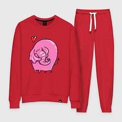 Костюм хлопковый женский Влюбленный розовый слон, цвет: красный