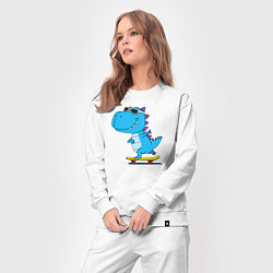 Костюм хлопковый женский Динозавр скейтбордист, цвет: белый — фото 2