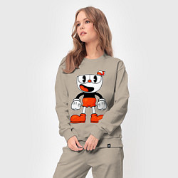 Костюм хлопковый женский Cuphead красная чашечка, цвет: миндальный — фото 2