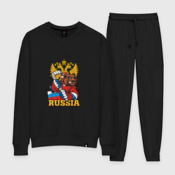 Костюм хлопковый женский Хоккей - Russia, цвет: черный