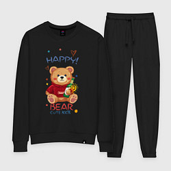 Костюм хлопковый женский СЧАСТЛИВЫЙ МИШКА HAPPY BEAR CUTE 100%, цвет: черный