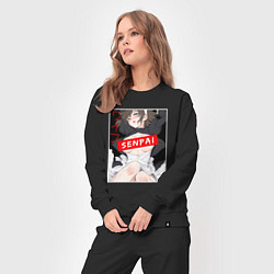 Костюм хлопковый женский Девушка и надпись Senpai Ahegao, цвет: черный — фото 2