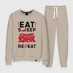 Костюм хлопковый женский Надпись: Eat Sleep Friday Night Funkin Repeat, цвет: миндальный