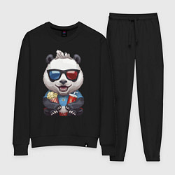 Костюм хлопковый женский Прикольный панда с попкорном и колой, цвет: черный