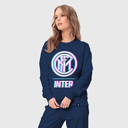 Костюм хлопковый женский Inter FC в стиле glitch, цвет: тёмно-синий — фото 2