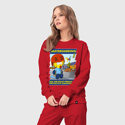 Костюм хлопковый женский Skateboarding - use the right personal protective, цвет: красный — фото 2