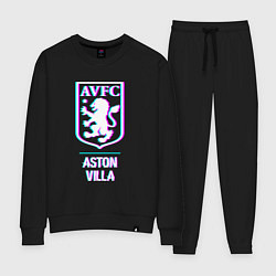 Костюм хлопковый женский Aston Villa FC в стиле glitch, цвет: черный