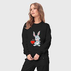 Костюм хлопковый женский Влюблённый кролик, цвет: черный — фото 2