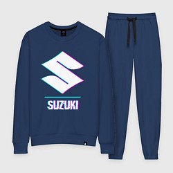Костюм хлопковый женский Значок Suzuki в стиле glitch, цвет: тёмно-синий
