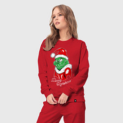 Костюм хлопковый женский Merry Christmas, Santa Claus Grinch, цвет: красный — фото 2