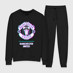 Костюм хлопковый женский Manchester United FC в стиле glitch, цвет: черный