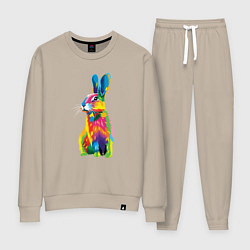 Костюм хлопковый женский Кролик в стиле поп-арт, цвет: миндальный