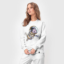 Костюм хлопковый женский Кот сфинкс космонавт, цвет: белый — фото 2