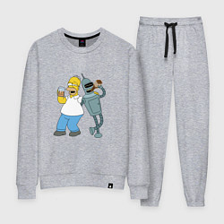 Костюм хлопковый женский Drunk Homer and Bender, цвет: меланж
