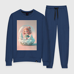Костюм хлопковый женский Милая девочка-куколка с стеклянном Новогоднем шаре, цвет: тёмно-синий
